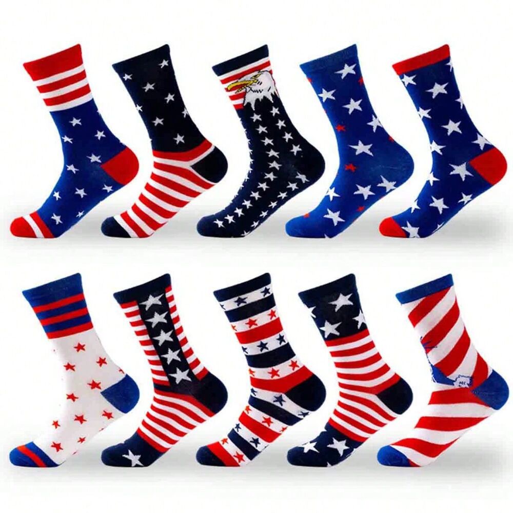 2 pr Novelty Crew Socks Stretch USA Patriotic America 250 Flag Women Men NWT